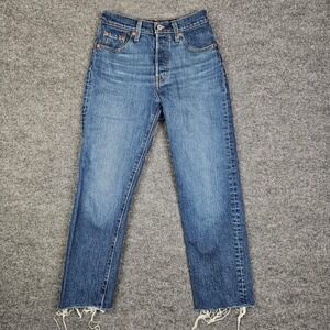 Levis 501 Premium Original Cropped Jeans Women 23 Dark Wash Straight Leg Raw Hem